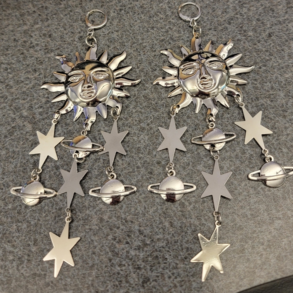 Planet, Star and Sun Dangle Earrings